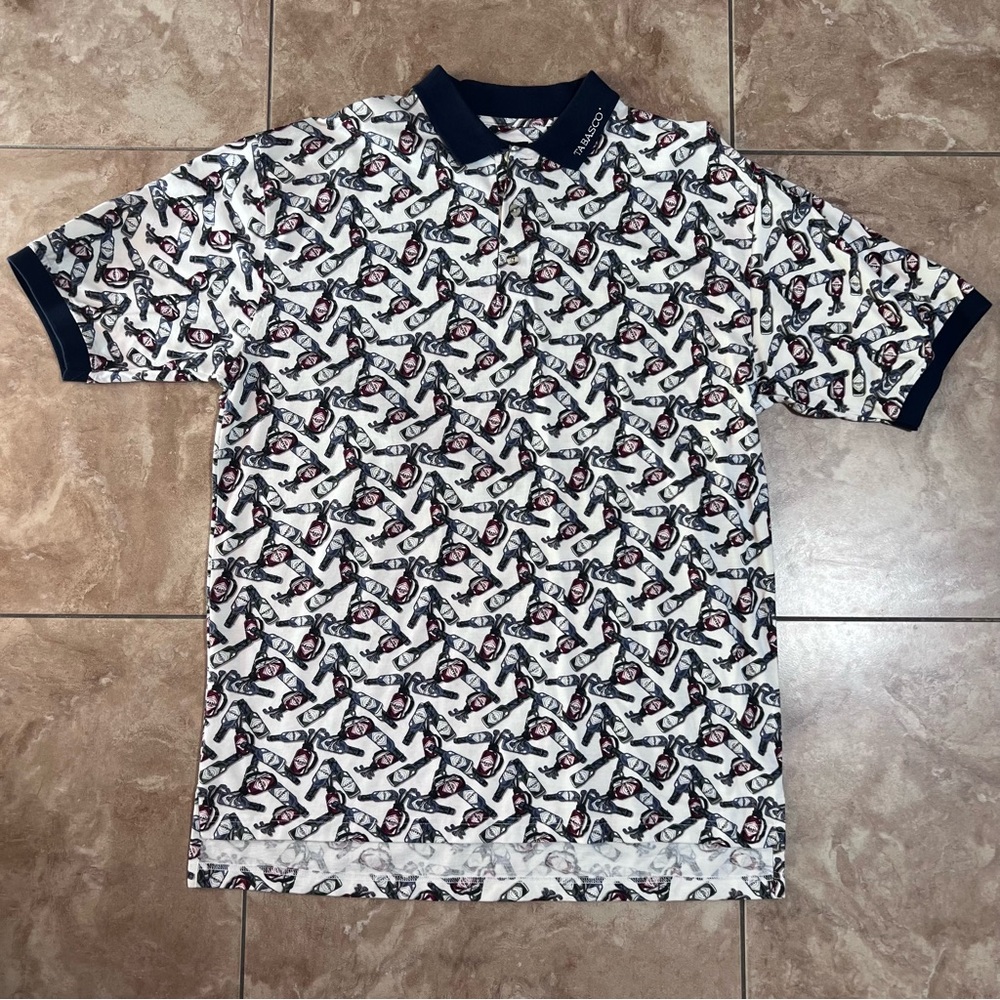 Vintage 90s All Over Print Tabasco Bottle Golf Polo XL
